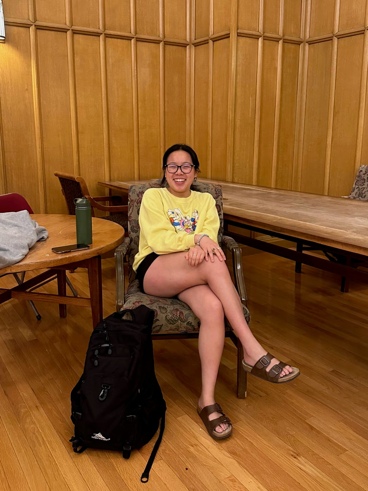 Grace Chen wearing birkenstocks