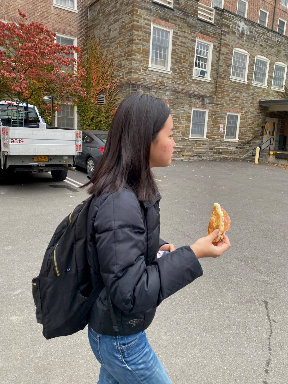 Elisabeth holds a pancake